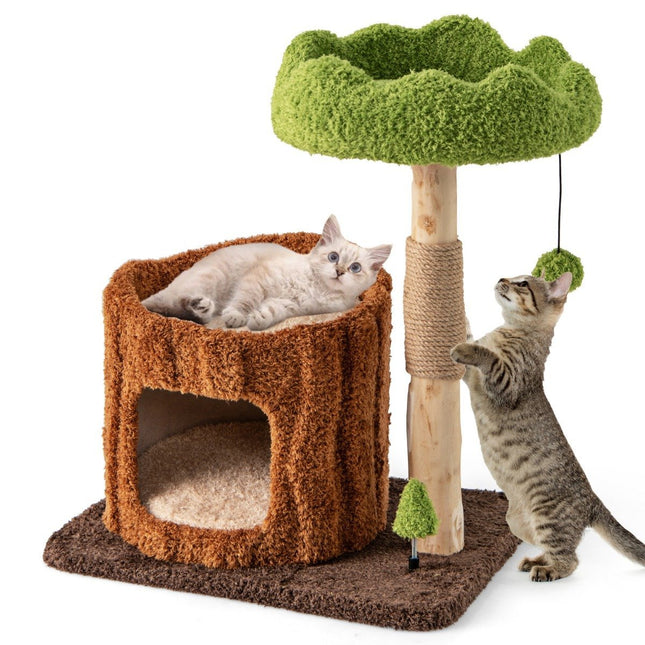 PAWROOM - Kattskrapepost kattetre med kattehule i trehullform brun + grønn 60 x 46 x 73 cm