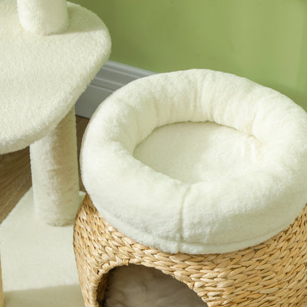 PAWROOM - Kløestolpe 79 cm kattetre med kattehule, seng, lekeballer, skrapestolpe for katt med sisal skrapestolper, for katter opp til 5 kg, kremhvit