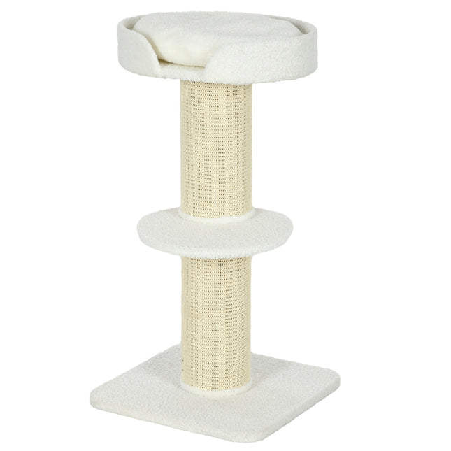 PAWROOM - Kattetre 91cm leketre med katteseng, plattform lammeullkrem