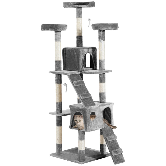PAWROOM - Skrapestolpe Xxl Cat Cave Ladder Klatretre Multi-Level Grå 50X50X170Cm