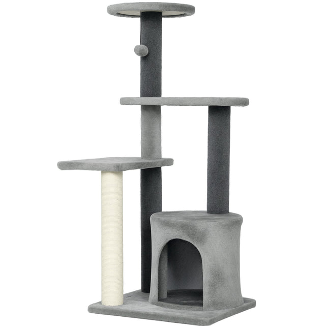 PAWROOM - Cat Tree 103 cm with Platforms and Sisal Posts, Grey