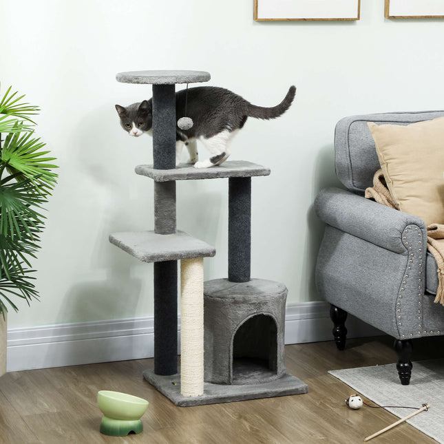 PAWROOM - Cat Tree 103 cm with Platforms and Sisal Posts, Grey