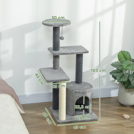 PAWROOM - Klotreet 103 cm med plattformer og sisalstolper, grått