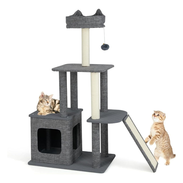 PAWROOM - Cat Tree with Cave, Scratching Posts, Sisal Ramp, Ball