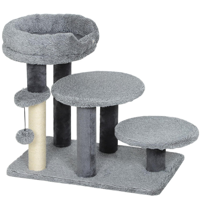 PAWROOM - Kloetre med sisalstolpe, plysjstoff, bred base, grå