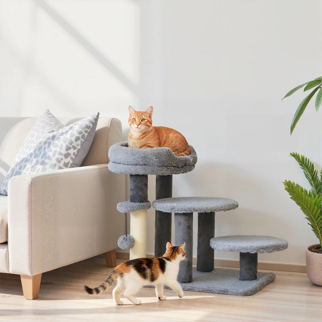 PAWROOM - Kloetre med sisalstolpe, plysjstoff, bred base, grå