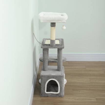 PAWROOM - Kattetårn med hule, sisalstolper, plysjballer, 107 cm, grå
