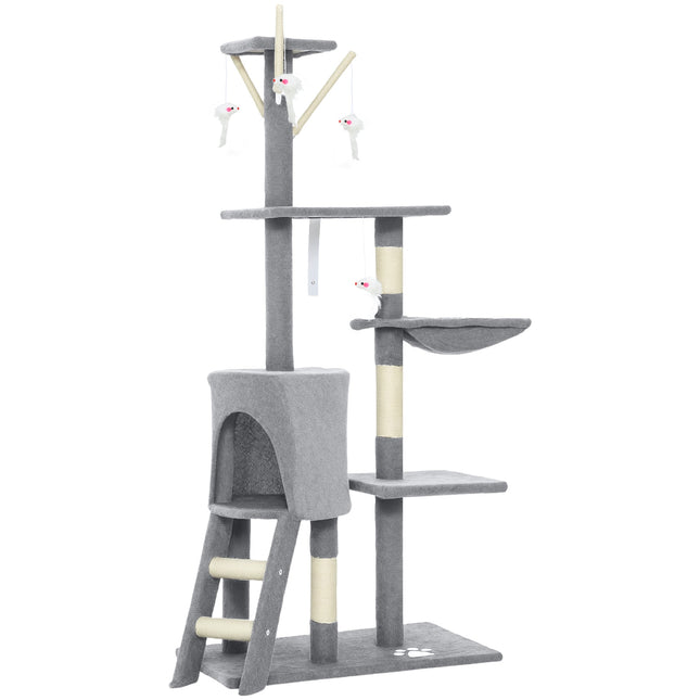 PAWROOM - Cat Tree with Cave, Sisal Posts, Toys, for Cats <5kg, Gray