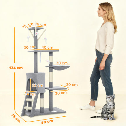 PAWROOM - Kloetre med hule, sisalstolper, leker, for katter <5 kg, grå