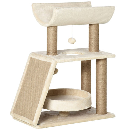 PAWROOM - Small cat scratching post with bed and play ball - 76 cm
