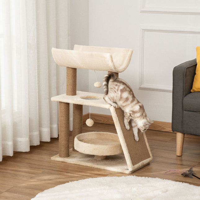 PAWROOM - Small cat scratching post with bed and play ball - 76 cm