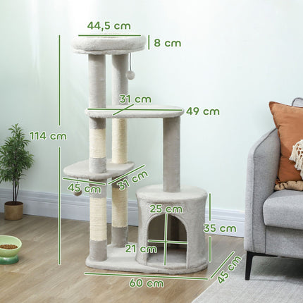 PAWROOM - Kattetårn 114 cm, sisalstolper, flernivå, lysegrå