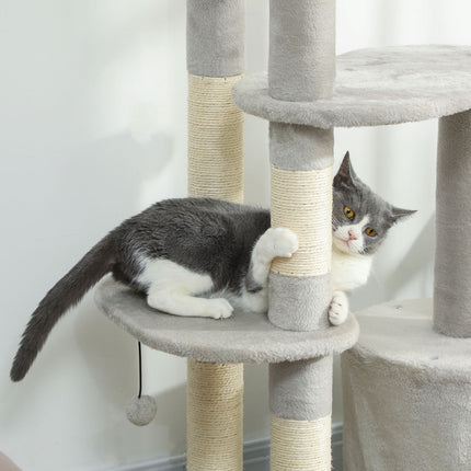PAWROOM - Kattetårn 114 cm, sisalstolper, flernivå, lysegrå