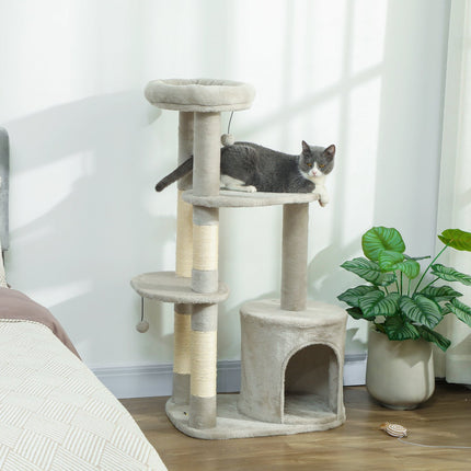 PAWROOM - Kattetårn 114 cm, sisalstolper, flernivå, lysegrå