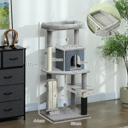 PAWROOM - Cat tree with cave, sisal poles & play ball, 132 cm