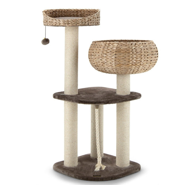 PAWROOM - 104 cm tre kattetre med senger og lekeball og tau og sisal-omviklede søyler