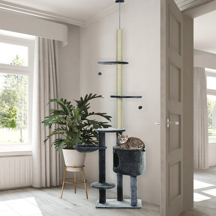 PAWROOM - Cat climbing frame, ceiling-high sisal pole, dark grey