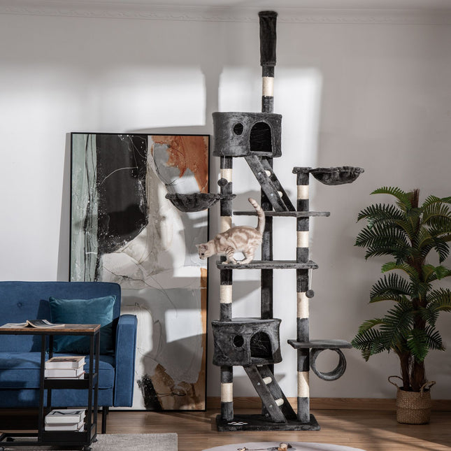 PAWROOM - Kattetre Skrapestolpe Katt Skrapestolpe Klatretre Katt Sisal Tak Høyt (Høydejusterbar Fra 240-260Cm) Mørkegrå
