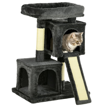 PAWROOM - Kattetre Med Sisal-Søyler, Skrapestolpe, Katteklatre, Kattetre, Mørkegrå, 59 X 39 X 83 Cm