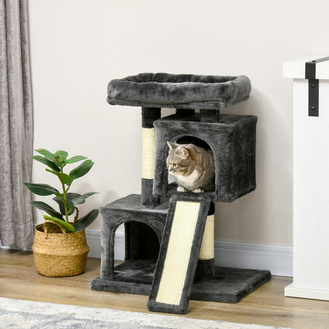 PAWROOM - Kattetre Med Sisal-Søyler, Skrapestolpe, Katteklatre, Kattetre, Mørkegrå, 59 X 39 X 83 Cm