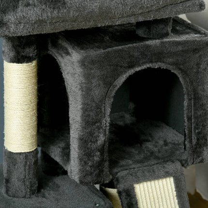 PAWROOM - Kattetre Med Sisal-Søyler, Skrapestolpe, Katteklatre, Kattetre, Mørkegrå, 59 X 39 X 83 Cm