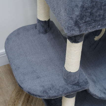 PAWROOM - Kattetre 206 cm kattetårn med hule, 2 lekeballer, sisalstolper, plattform for store katter, mørkegrå