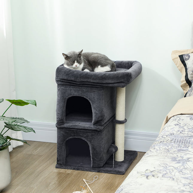PAWROOM - Cat Tree with 2 Caves, Platform, Sisal Posts, Dark Gray
