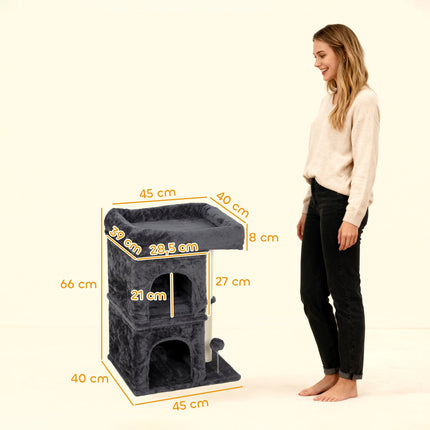 PAWROOM - Klotreet med 2 huler, plattform, sisalstolper, mørkegrå
