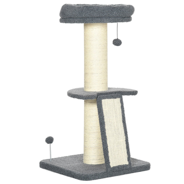 PAWROOM - Long cat climbing tree with sisal & play ball, grey/cream