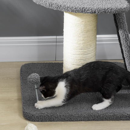 PAWROOM - Long cat climbing tree with sisal & play ball, grey/cream