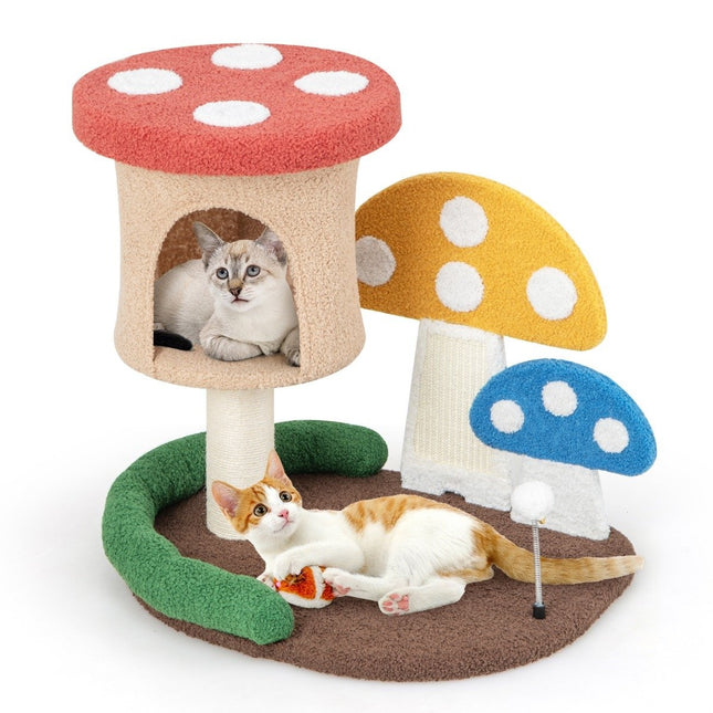 PAWROOM - Ripestolpe i sopp-look kattetre med kattehule & sisal skrapebrett & stor base & lekeball 60 x 49 x 59 cm