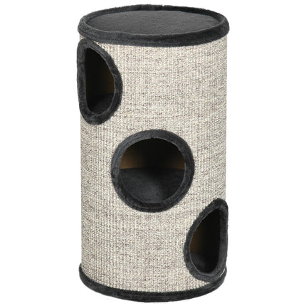 PAWROOM - Skrapefat Lek Og Skrapefat For Katter Med 3 Huler, Laget Av Sisal & Plysj, Grå, Ø38X70Cm