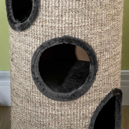 PAWROOM - Skrapefat Lek Og Skrapefat For Katter Med 3 Huler, Laget Av Sisal & Plysj, Grå, Ø38X70Cm