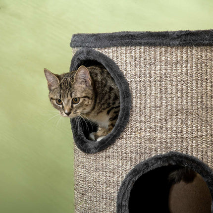 PAWROOM - Skrapefat Lek Og Skrapefat For Katter Med 3 Huler, Laget Av Sisal & Plysj, Grå, Ø38X70Cm