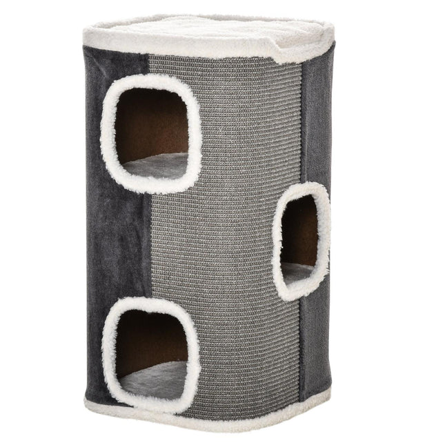 PAWROOM - Cat tree with 3 levels, sisal & velvet smooth fabric, grey/white