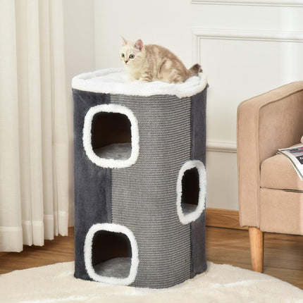 PAWROOM - Cat tree with 3 levels, sisal & velvet smooth fabric, grey/white