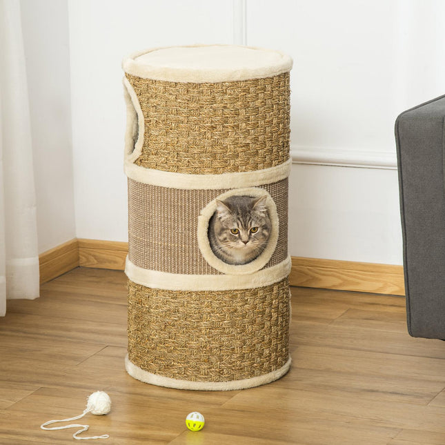PAWROOM - Cat Scratching Barrel, 3-Level Sisal Plush, 37.5x70 cm