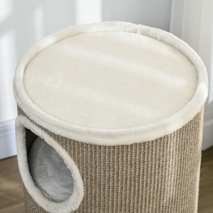 PAWROOM - Kløetønne, høyde 70 cm, leketønne for katter, 3 nivåer, katteskrapestolpe med 3 huler, kattetre, skrapetårn, sisal, plysj