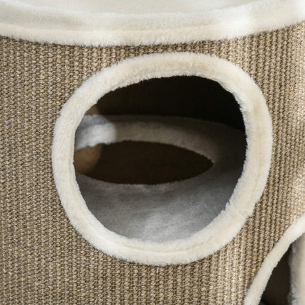 PAWROOM - Kløetønne, høyde 70 cm, leketønne for katter, 3 nivåer, katteskrapestolpe med 3 huler, kattetre, skrapetårn, sisal, plysj