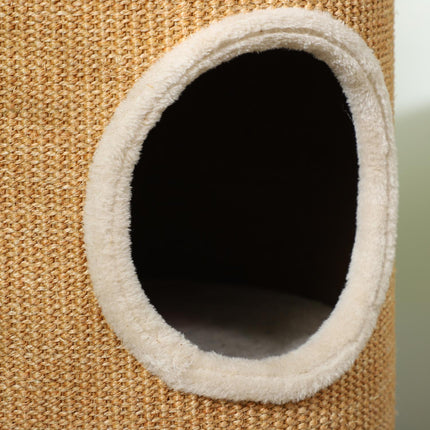 PAWROOM - Kløetønne, 60 cm høy kattetønne med 2 huler, skrapestolpe, kattetårn laget av sisal, for katter opp til 5 kg, brun