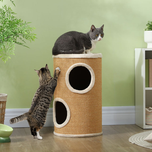 PAWROOM - Cat scratching post with 2 caves, Sisal, 60 cm