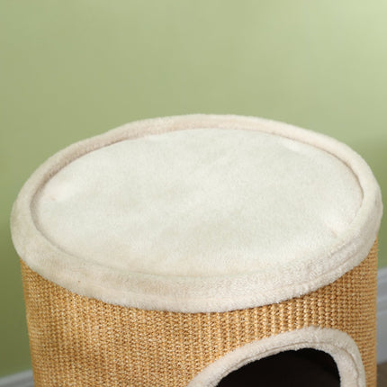 PAWROOM - Kløetønne, 60 cm høy kattetønne med 2 huler, skrapestolpe, kattetårn laget av sisal, for katter opp til 5 kg, brun