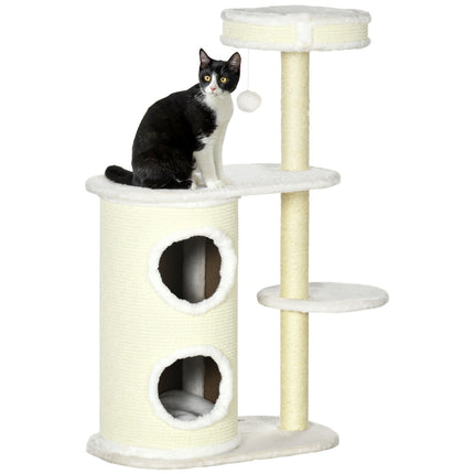 PAWROOM - Skrapestolpe 100 Cm Med Skrapeløp, Sisal-Søyle Og Lekeball, Pute, Kremhvit