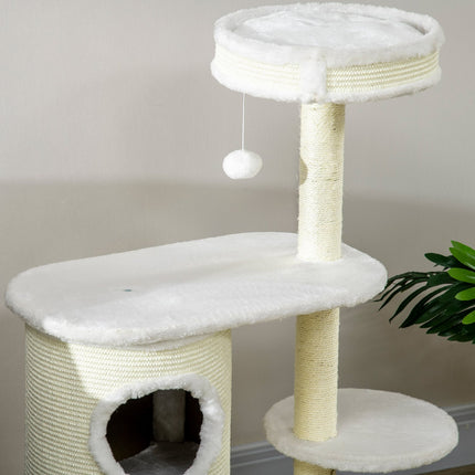 PAWROOM - Skrapestolpe 100 Cm Med Skrapeløp, Sisal-Søyle Og Lekeball, Pute, Kremhvit
