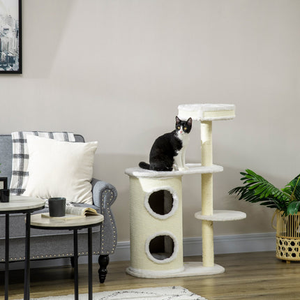 PAWROOM - Skrapestolpe 100 Cm Med Skrapeløp, Sisal-Søyle Og Lekeball, Pute, Kremhvit