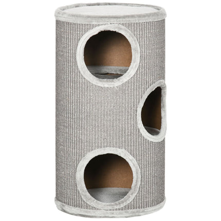 PAWROOM - Skrapefat Lek Og Skrapefat For Katter Med 3 Huler, Laget Av Sisal & Plysj, Lys Grå, Ø38X70Cm