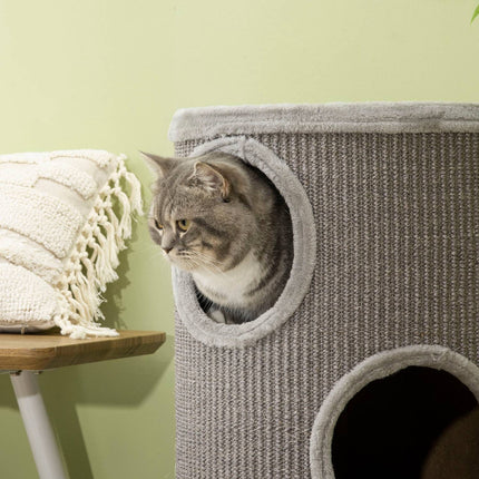 PAWROOM - Skrapefat Lek Og Skrapefat For Katter Med 3 Huler, Laget Av Sisal & Plysj, Lys Grå, Ø38X70Cm