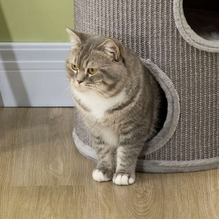 PAWROOM - Skrapefat Lek Og Skrapefat For Katter Med 3 Huler, Laget Av Sisal & Plysj, Lys Grå, Ø38X70Cm