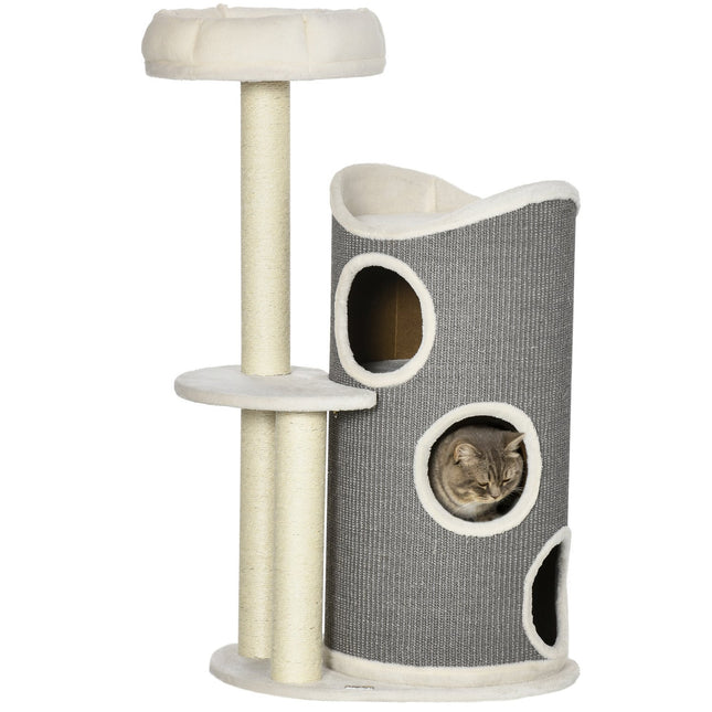 PAWROOM - Cat tree 109cm with scratching post & bed, grey/white