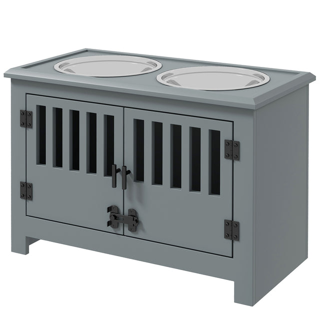 PAWROOM - Raised feeding station for large dogs, 2 stainless steel bowls, storage space, 35.5x60x30 cm, grey